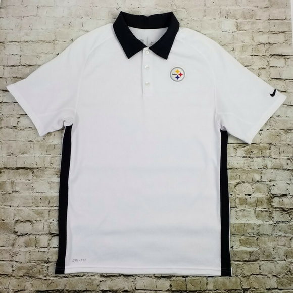 Nike Dri Fit Short Sleeve Pittsburg Steelers Logo Polo Shirt Mens White Small - Picture 1 of 13